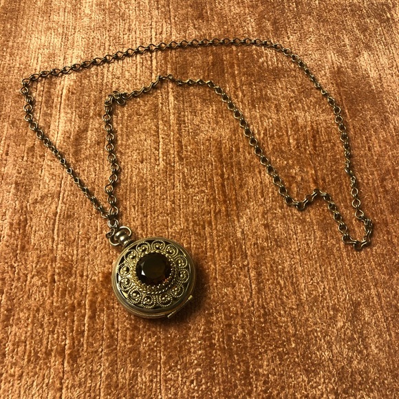 Vintage Avon Locket w/ Amber Jewel - Picture 3 of 8